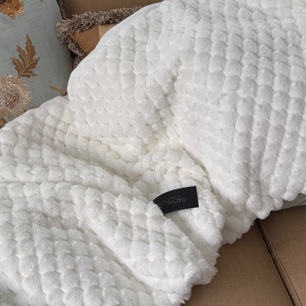 Rachel Zoe Plush White Textured Throw